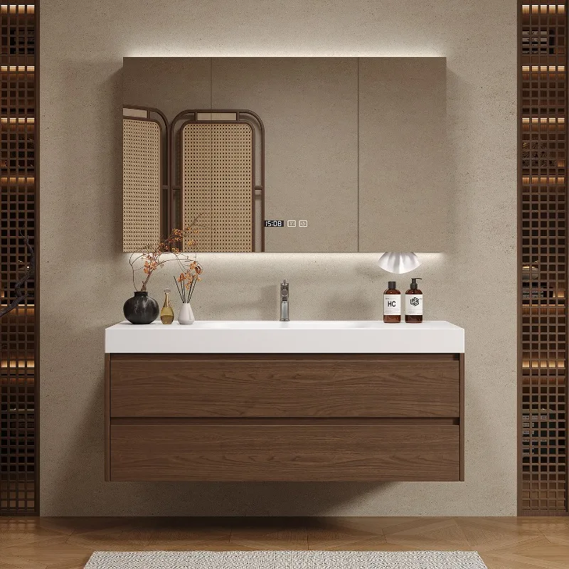 Home Bathroom Vanity Combo - Wooden Partitions Bathroom Cabinet Luxury Modern