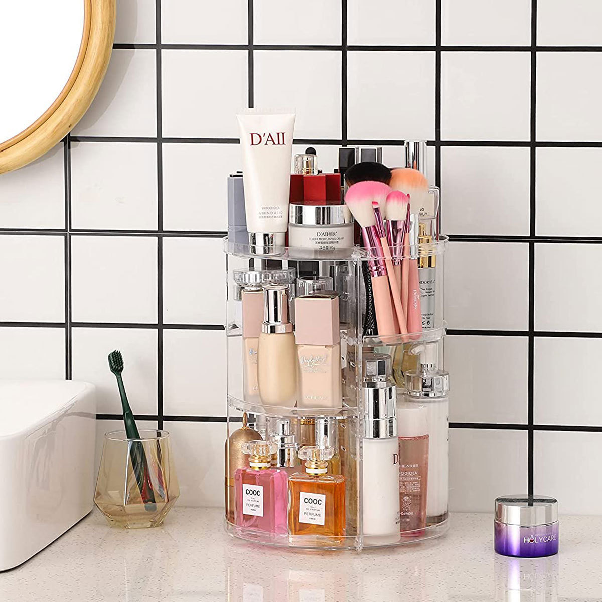 360-Degree Rotating Cosmetic S - Home Edit Bathroom Storage ulasan dan harga