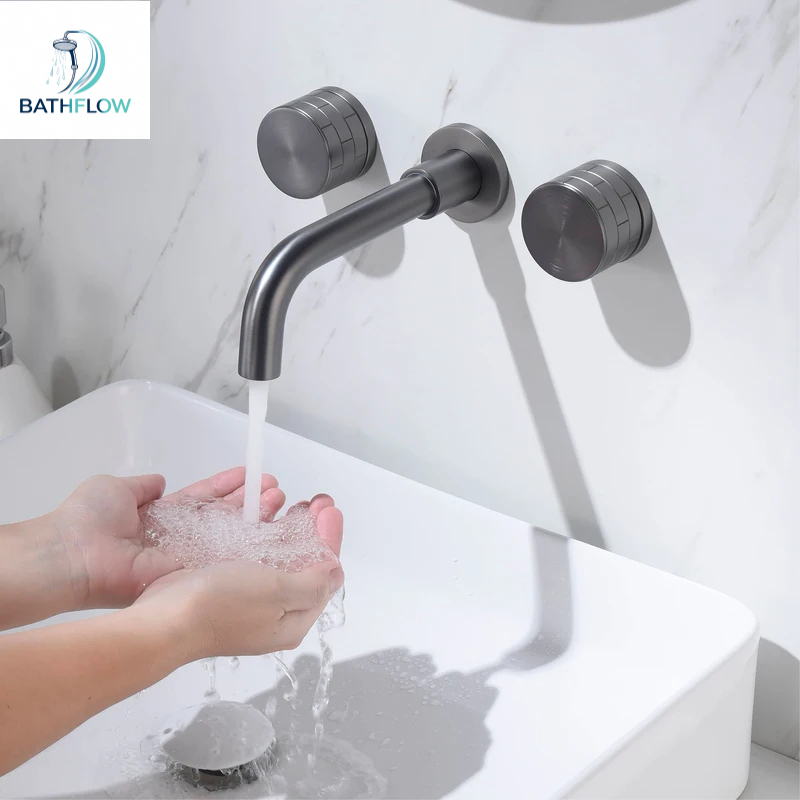 Minimalist Brass 2-Handle Wall - Basin Mixer Tap ulasan dan harga