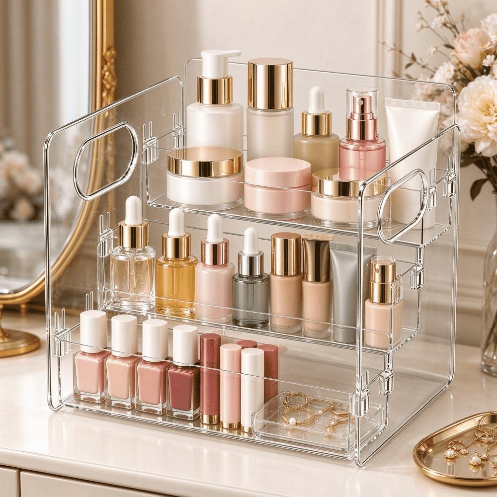 3 Tier Clear Acrylic Makeup Or - Home Essentials Bathroom Storage ulasan dan harga